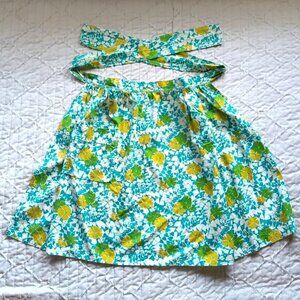 100% Cotton Vintage Handmade Half Apron - Yellow, Turquoise, Green Floral Print